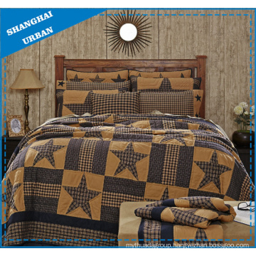 Vintage Star Design Printed Polyester Patchwork Style Bedspread Set